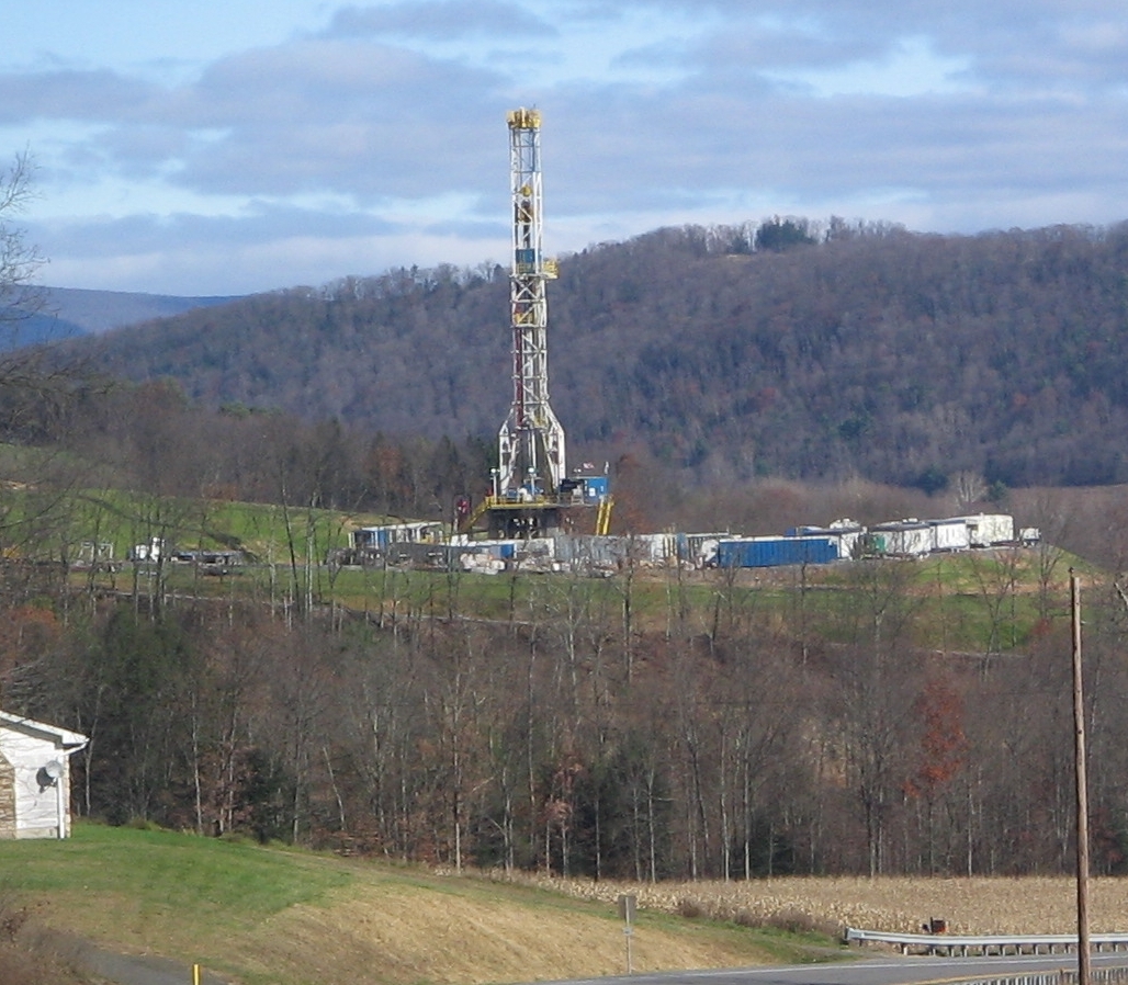 Natural gas drilling rig on a Marcellus shale well pad