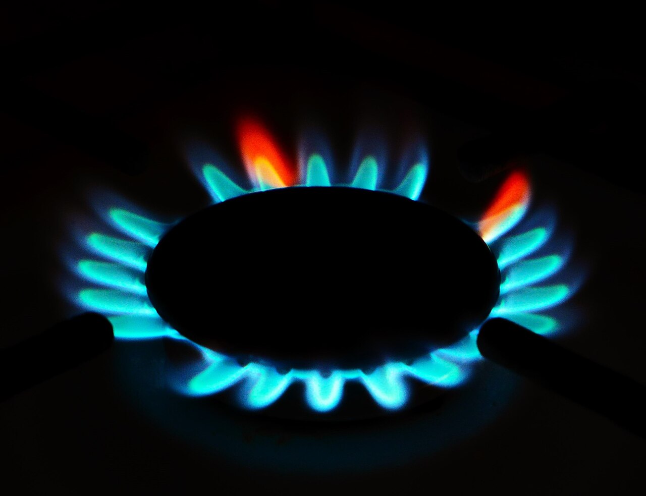 Blue flame from a natural gas stove burner