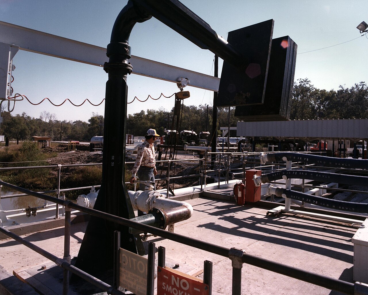 Crude oil pipeline manifolds at a U.S. petroleum storage terminal