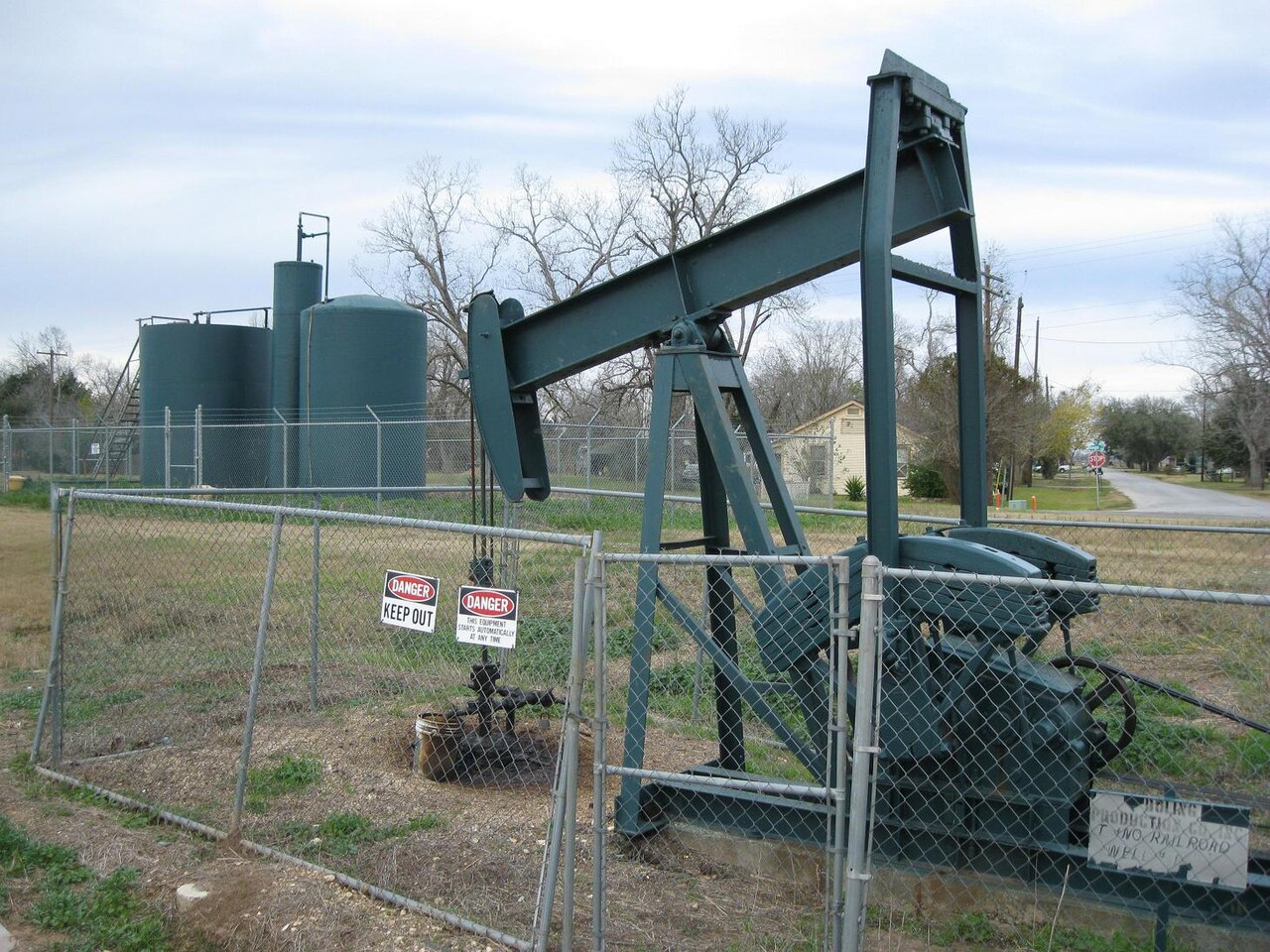 Oil pump jack extracting crude oil in a Texas field