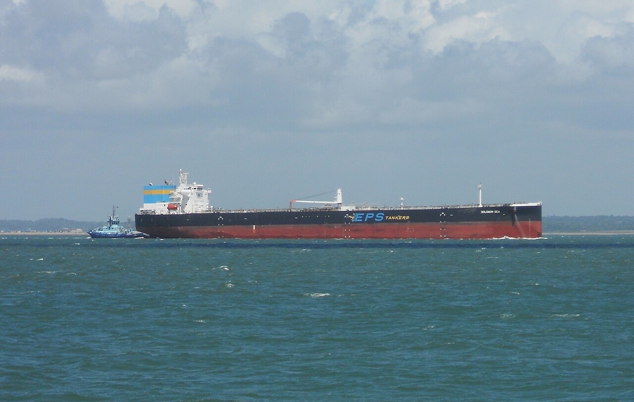Crude oil tanker under way at sea